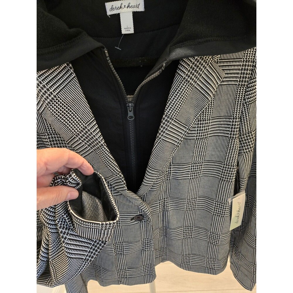 ​Derek Heart NEW Plaid Blazer L Womens Hoodie Insert Jacket Check Pattern Large - Picture 2 of 13